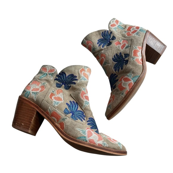Rebecca Minkoff Shoes - Rebecca Minkoff Embroidered Suede Western Ankle Boots Size 8